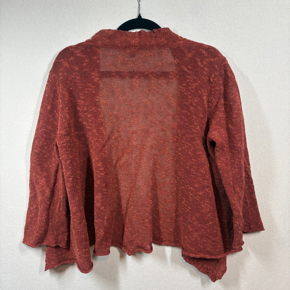 Eileen Fisher Linen Blend Open Front Cardigan Large Burnt Orange Classic Mature - Picture 2 of 8